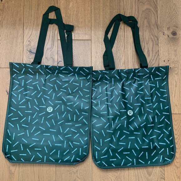 Lululemon Athletics Large Shopping Reusable Grocery Bags Snap Closure Green - Picture 1 of 5